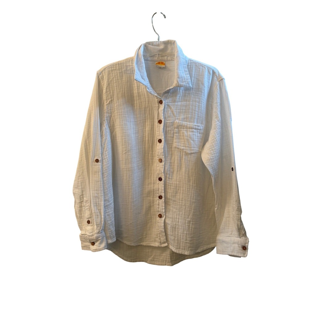 C&C California Womens White Double Gauze Cotton Button Coastal Shirt Size L